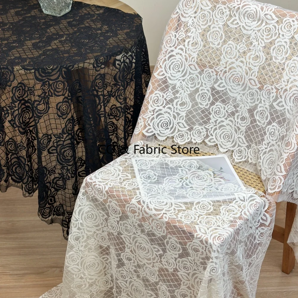 정장 우아한 드레스와 스커트를 위한 절묘한 검은색 속눈썹 레이스 원단 70x150cm