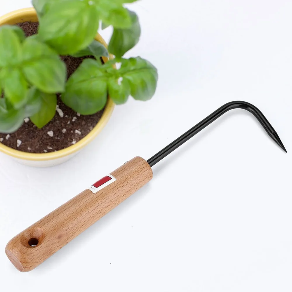 Sturdy Iron Bonsai Root Hook Single Claw Design Black Gardening Hand Tool Wooden Handle Weeding Hook