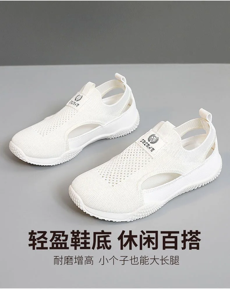 Damen Sommer Weiße Schuhe Koreanischer Stil Ins Mode Atmungsaktive Strick-Freizeitschuhe – Detail 3