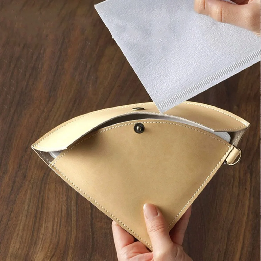 Coffee Filter Paper Storage Leather Bag Hand Drip Coffee Filter Paper Pouch V Shaped Filter Paper Storage Outdoor Portable