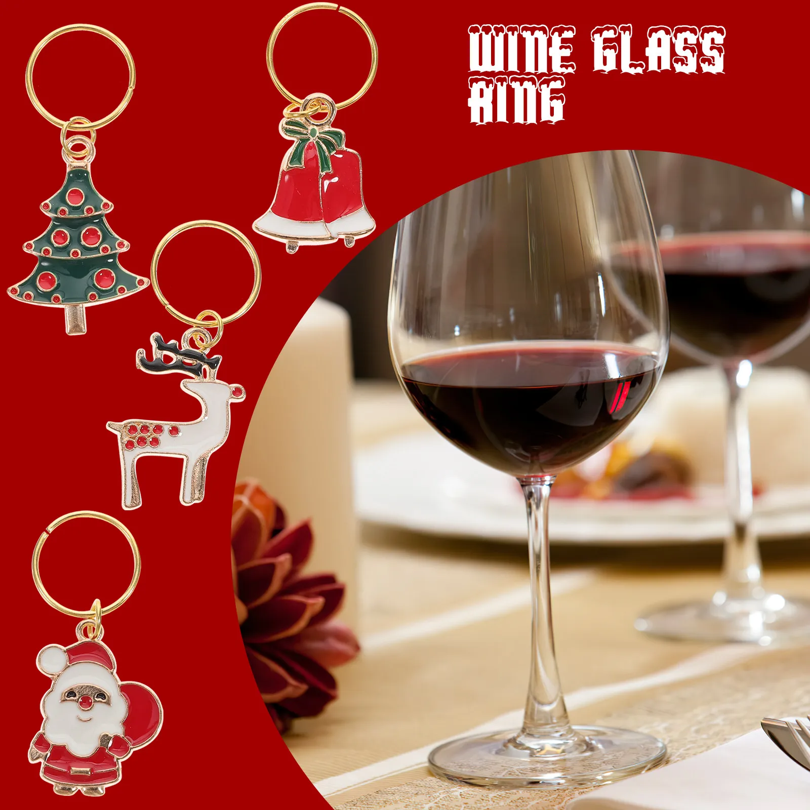 

Glass Rings Charms Recognizer Holiday Identifier Festive Markers Tags for Drinks Card Decoration Women Ornaments Christmas