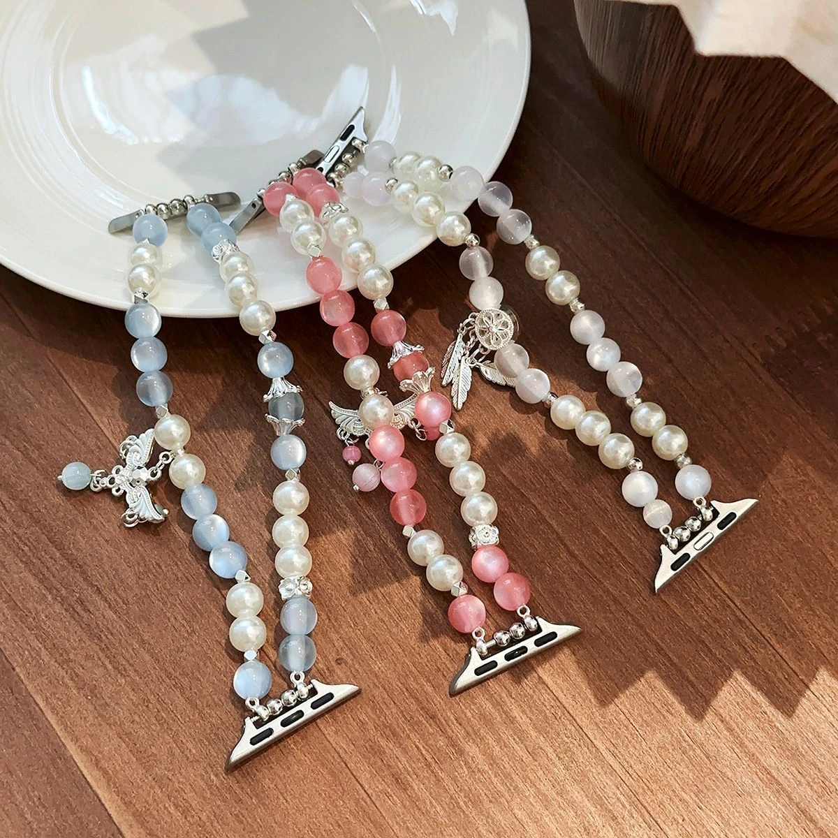 18 20 22mm Handmade Beads Wing Pendant Strap for Samsung Galaxy Watch 9/8/7/6/5/4/FE Women Bracelet for Huawei Watch GT7 GT6 GT5