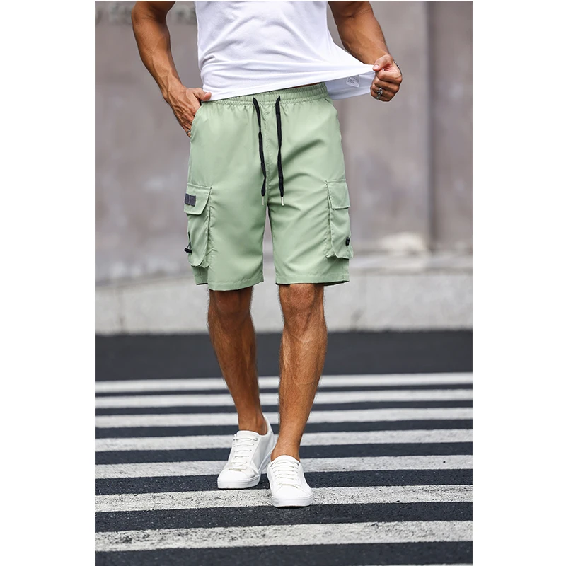 Multicolor Pocket Drawstring Cargo Shorts Men\'s Solid Color Pants