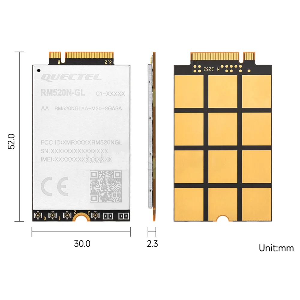 Quectel RM520N-GL IoT 5G وحدة النطاق العالمي 5G Sub-6G وحدة M.2 عامل الشكل مع إصدار 3GPP 5G 16 مواصفات