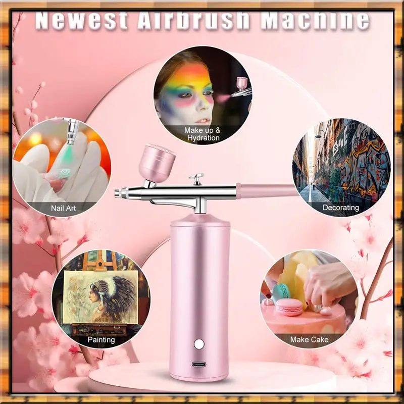 

A78K New Airbrush Kit With Compressor, 0.3Mm Nozzle Oxygen Syringe, For Skin Moisturizing, Nail Art, Tattoo, Painting,Makeup,Cak