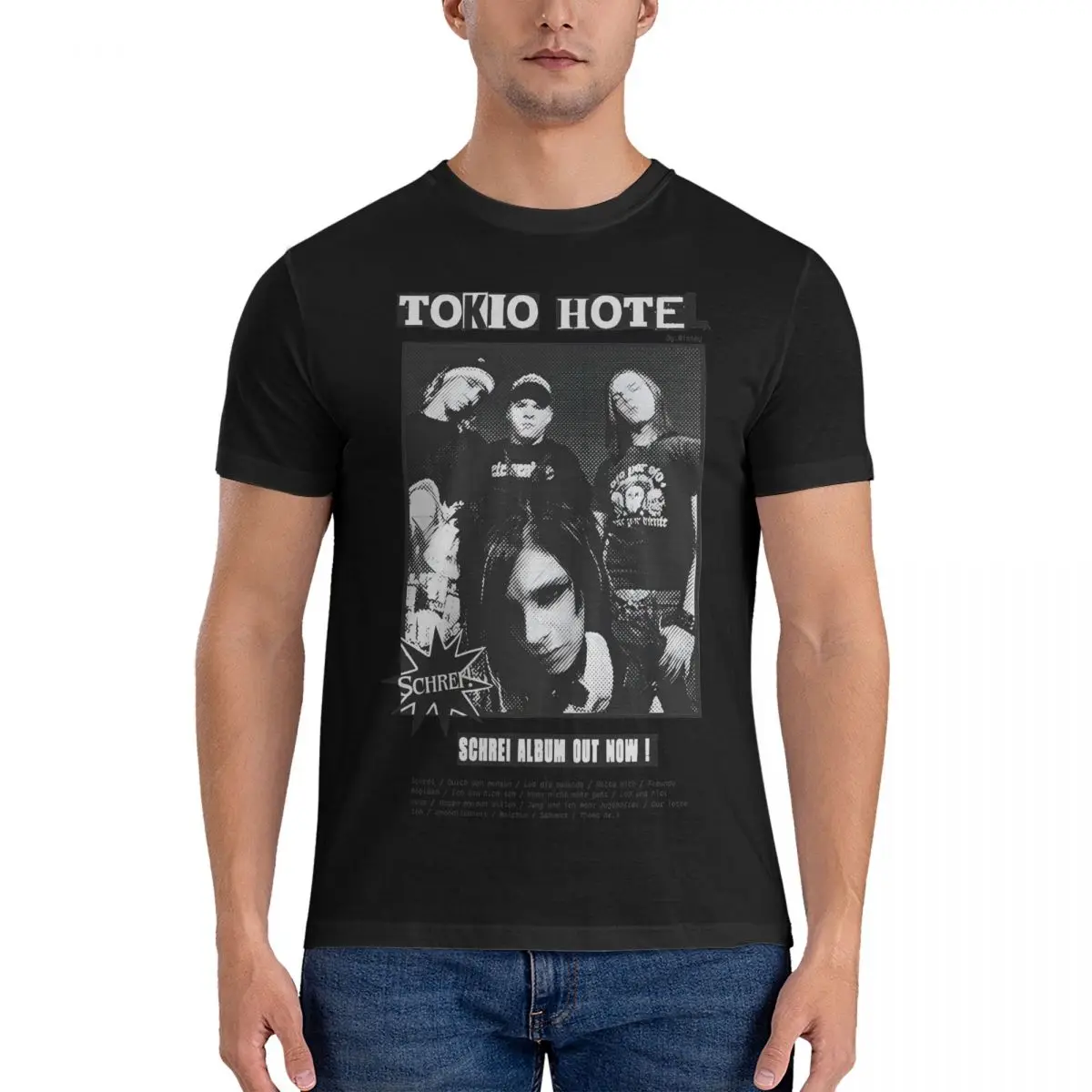 Novelty Sketch T-Shirt for Men O Neck Cotton T Shirts Tokio Hotel Short Sleeve Tees New Arrival Clothes