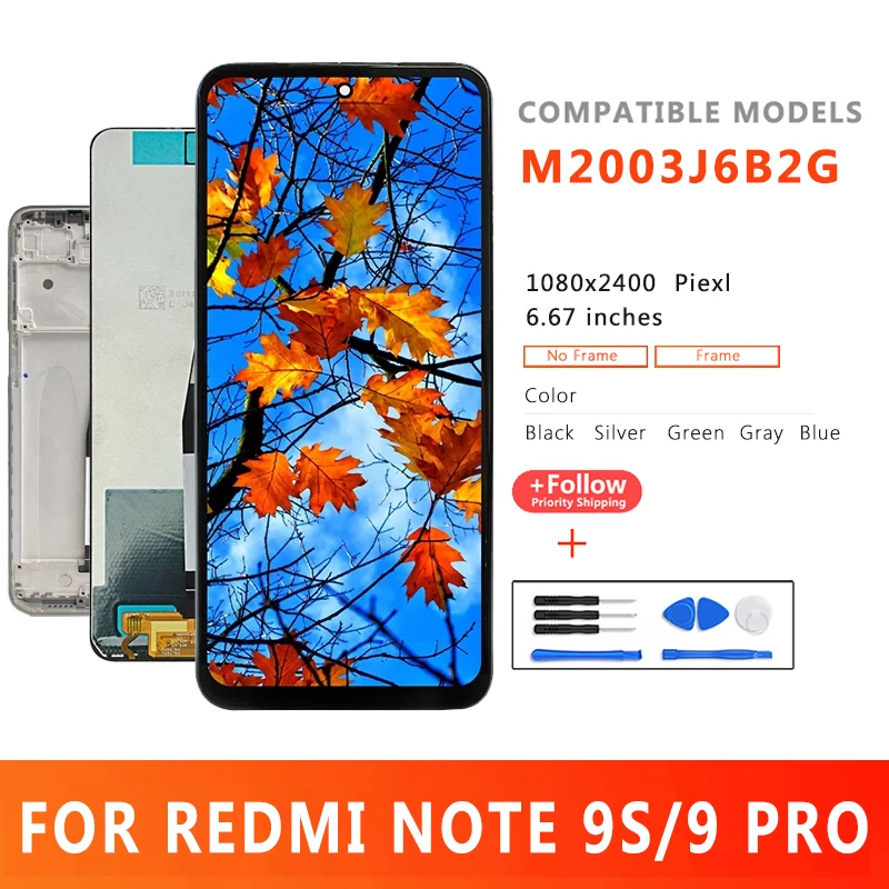 

6,67 "Мобильный телефон Lcd для Xiaomi Redmi Note 9S Lcd дисплей с сенсорной панелью для Xiaomi Redmi Note 9 Pro