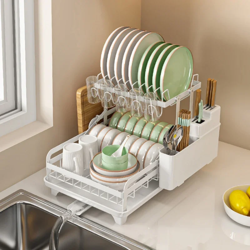 

Foldable Kitchen Bowl Rack Dish Drying Rack with Drainboard Dish Utensil Holder and Knife Slots Holder for Kitchen Accessories