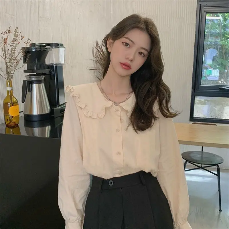 Shirt Women Spring Korean Style Apricot Fashion Simple Breathable Leisure All-match Solid Loose Lovely New Ins Chic Lazy Preppy