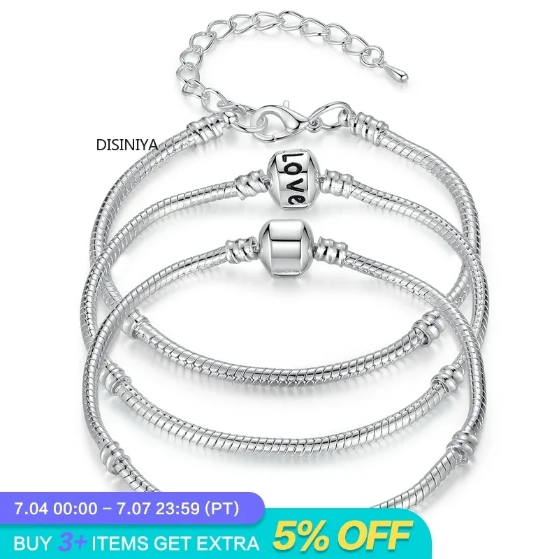 925 Silver Plated Platinum Plated Bracelet Women's Personalized Charm Bracelet Suitable for Letter Charm Beads DIY Bracelet