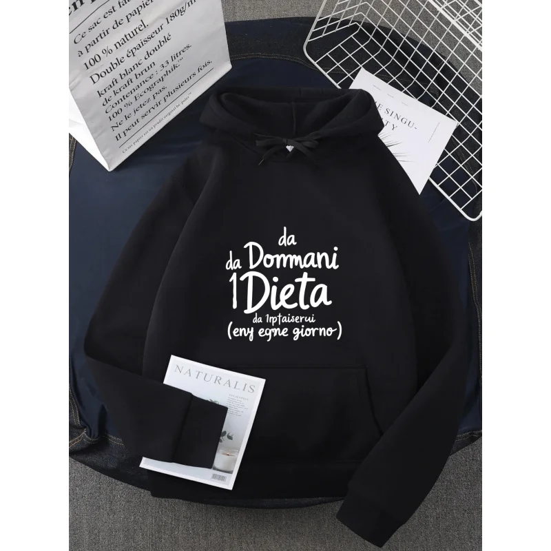 Sudadera con capucha para hombre, color negro, Da Domani 1, Dieta, estampado, algodón de alta calidad, ropa de calle informal, sudadera para uso diario y gimnasio