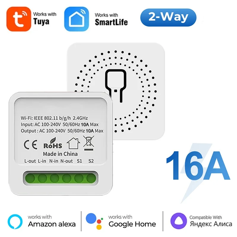 Tuya Mini 16A WiFi Switch Smart Life App 2 Way Control Smart Home Automation Module Interruptor Work For Alexa Google Home Alice
