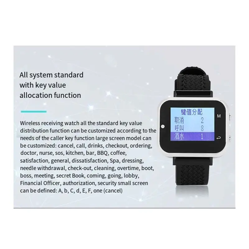 ABJF-Wireless Calling System For Restaurants 15 Table Call Buttons 2 Watch Pager Efficient Waiter Service Buzzer, Long Range US
