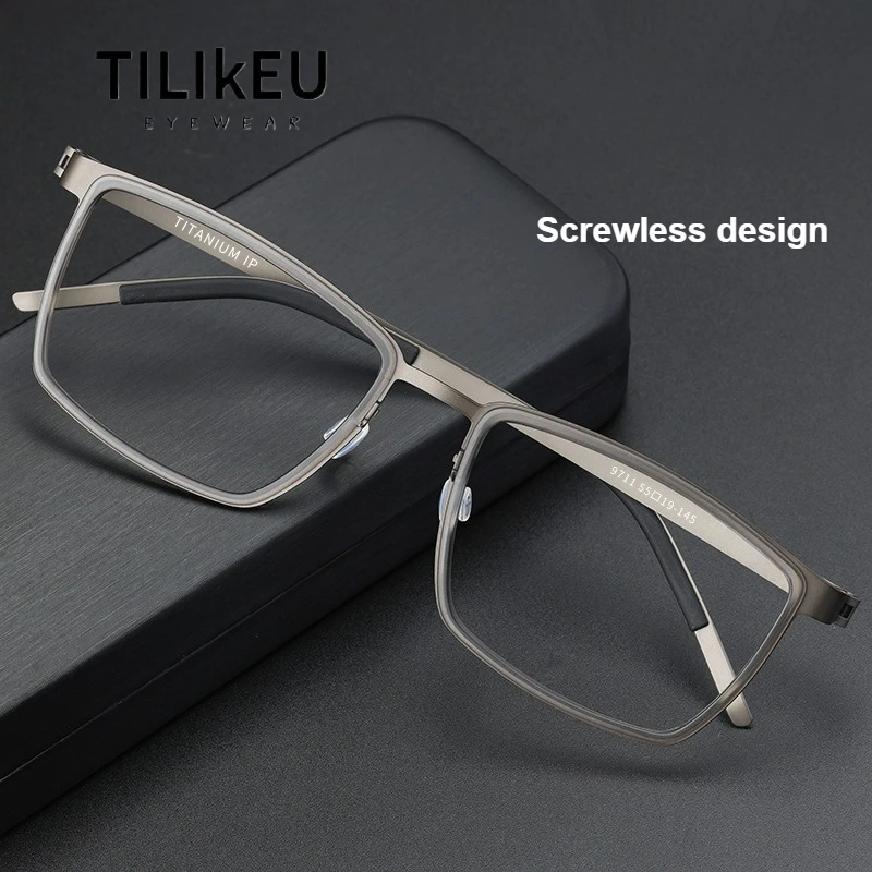 

Denmark Brand Designer Pure Titanium Retro Rectangular Eyeglasses Screwless Large Face Men Glasses Frames Customizable Lenses