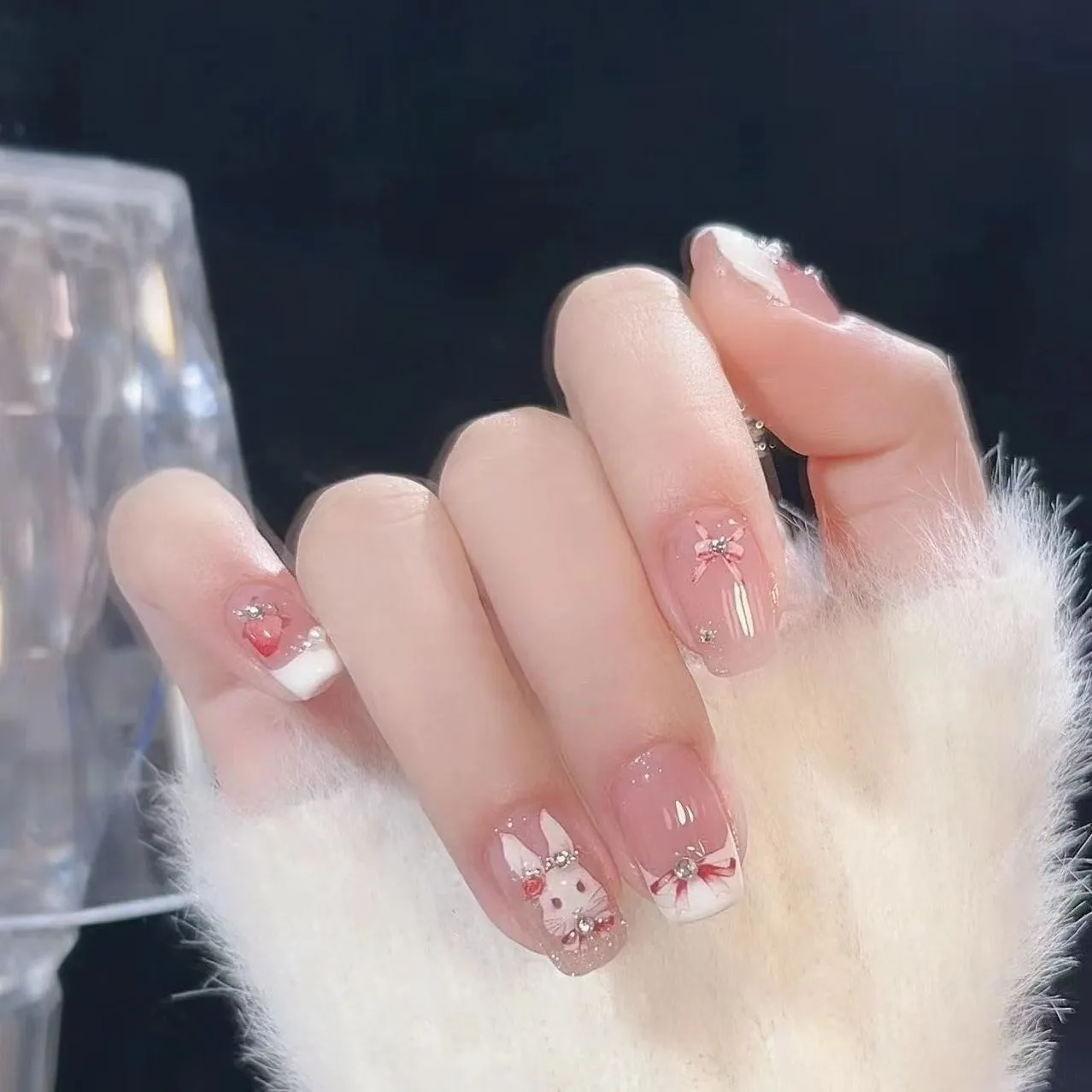 

3D Puffy Cartoon Nail Stickers Strawberry Rabbit Rococo Style Bow Self Adhesive Decals for Nail Art