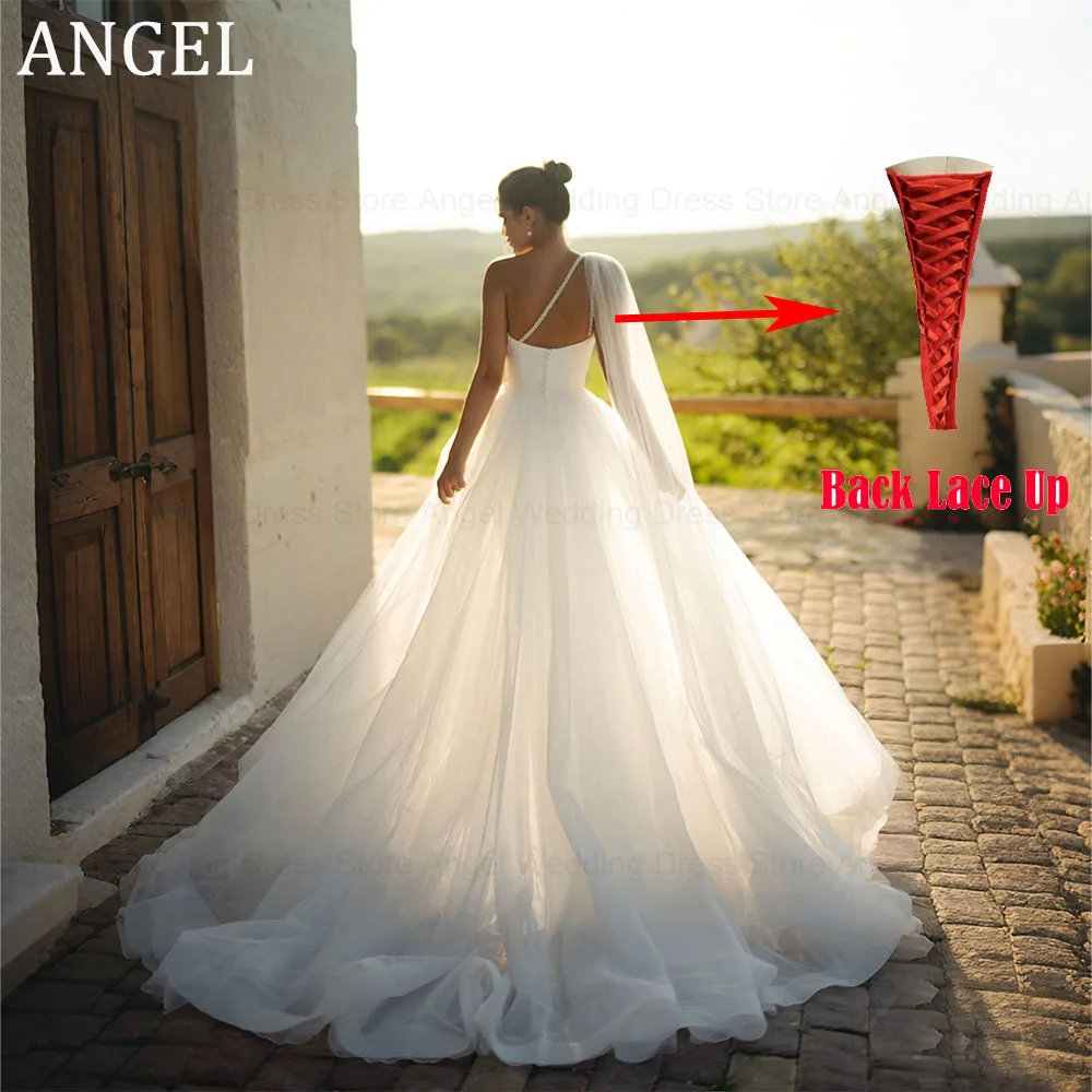 ANGEL Customized Trendy Pearls Chiffon One-shoulder Stole Wedding Dress 2026 Mermaid Sweep Train Bridal  Gowns Vestidos de Novia