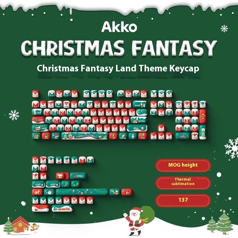 Akko Mog Keycaps Cute Pbt Sublimation Cute Round Keycaps 137key Pc Office Game Mechanical Keyboard Customized Christmas Gift