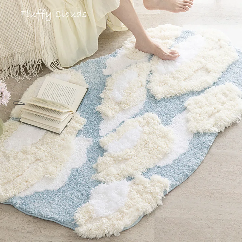 Warm White Clouds Rugs For Bedroom Non-Slip Kitchen Carpet Aesthetic Home Accessories Soft Kids Room Decor Floor Mats