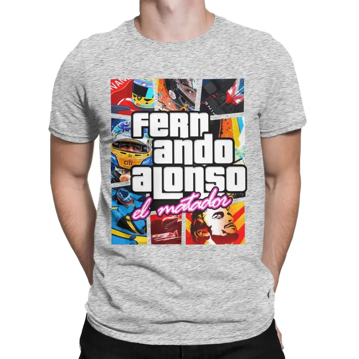 تي شيرت بأكمام قصيرة برقبة دائرية للرجال ، تي شيرت ممتع لسيارات السباق ، قمم حفلات قطنية ، دييجو ألونسو 14 ، هراجاكو #4