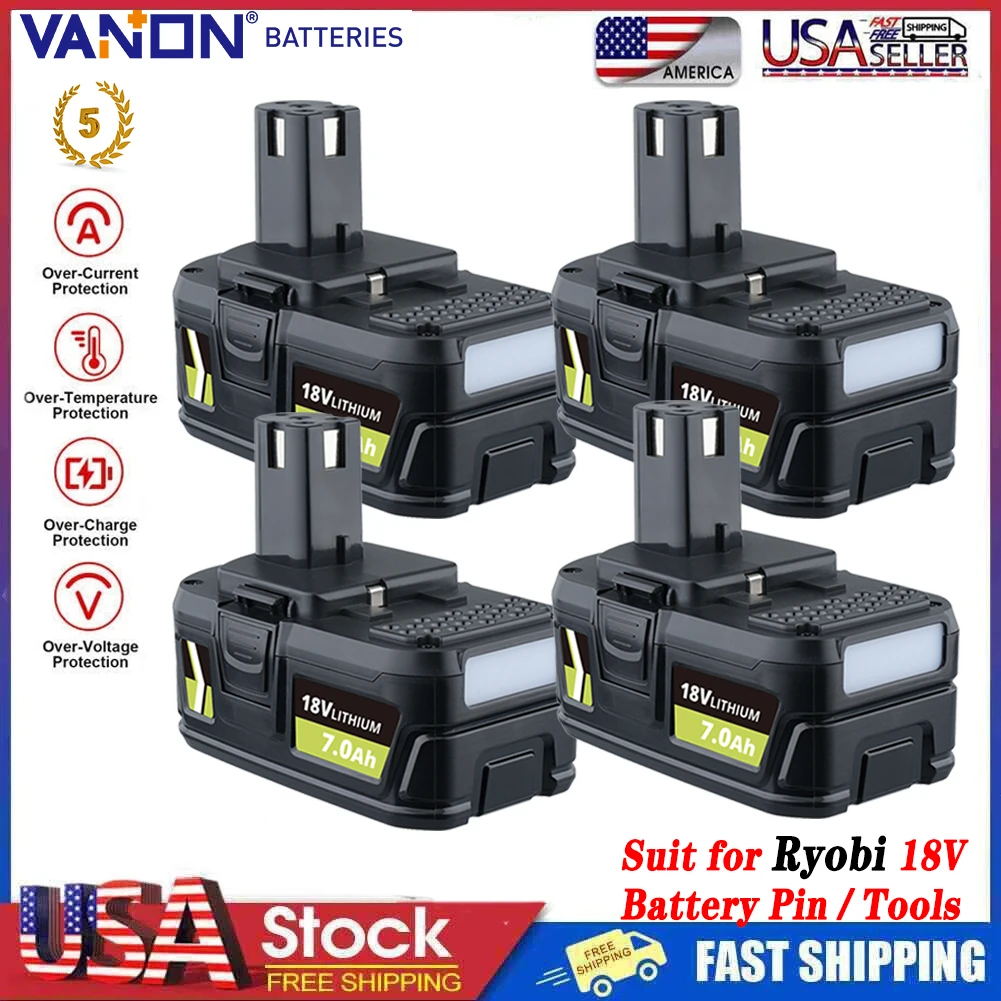 

VANON 1/2/4Pcs 7.0Ah P108 Li-on Replace for ryobi 18v P102 P103 P107 P109 Battery Pin Compatible with 18V ONE+ Cordless Tools