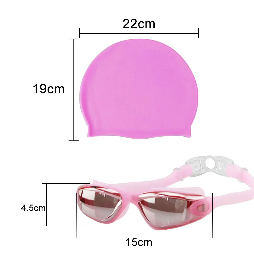 Waterproof Swimming 4 in 1 Set Bathing Cap Swimming Goggles Earplugs Nose Clip Protect Ears Suit Anti-fog Eyewear Set