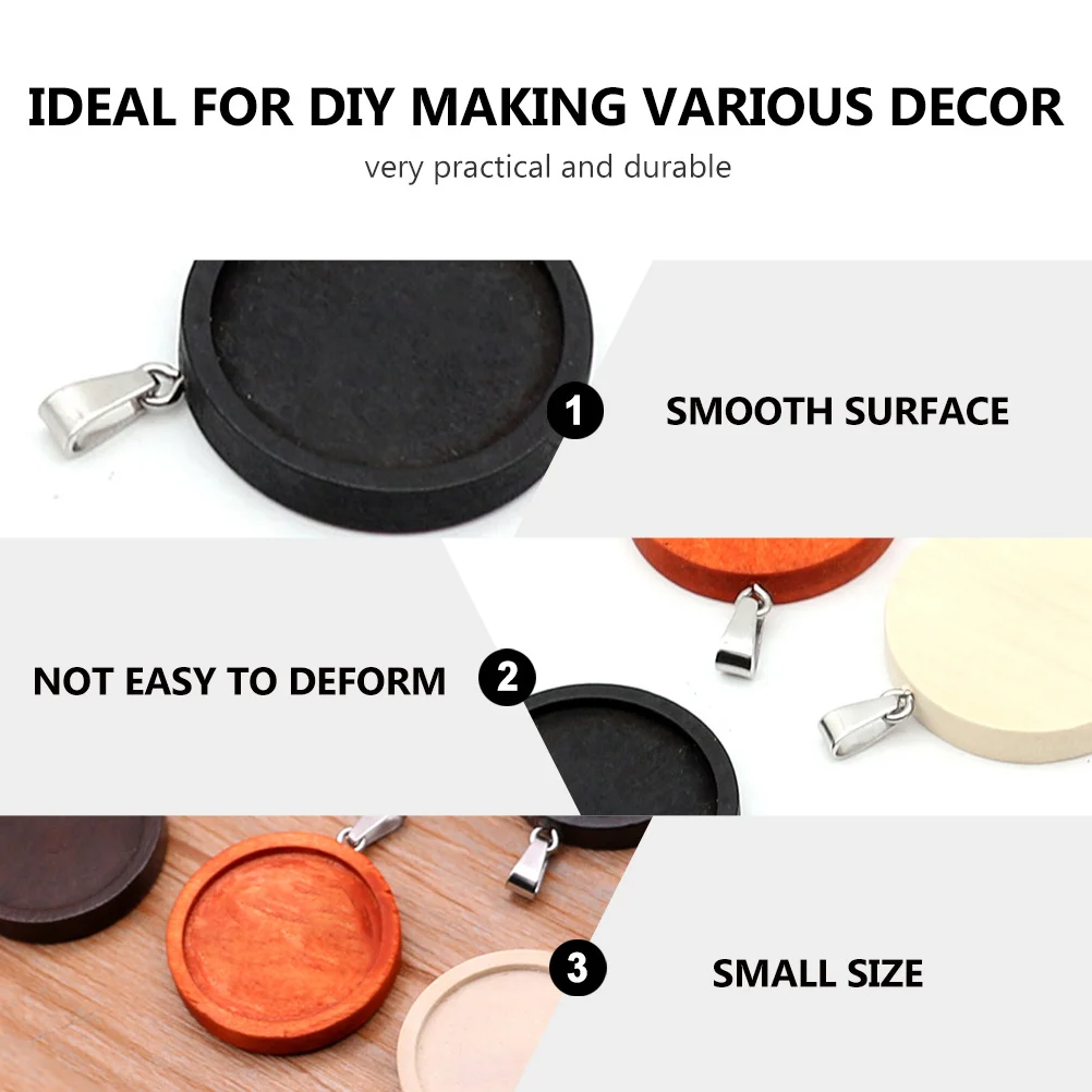

5 PCS Wooden Bottom Bracket Pendant Charm DIY Nail Base Pendants Round Tray Jewelry Accessories
