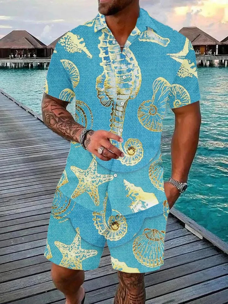 Ensemble chemise et short hawaïen pour homme – Nouveauté mode décontractée d'été à manches courtes pour l'extérieur