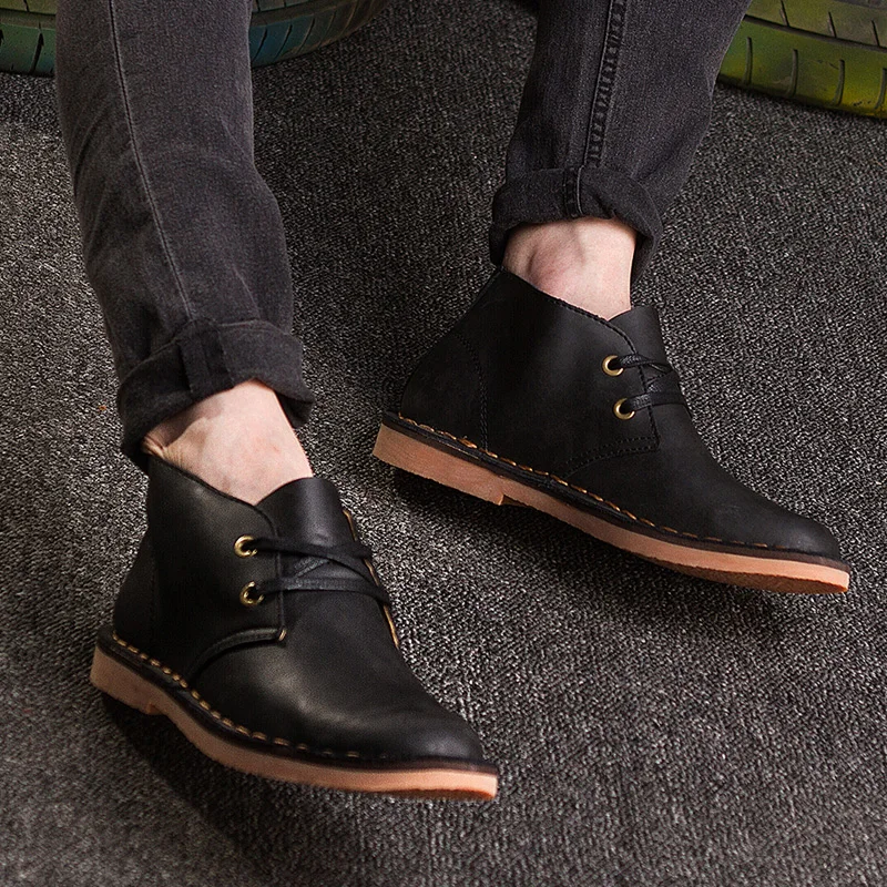 Leather Fashion Ankle Boots Men lace up oxfords round Toe Men Casual Shoes Mens Chelsea Formal Boots Vintage Men plush Shoes