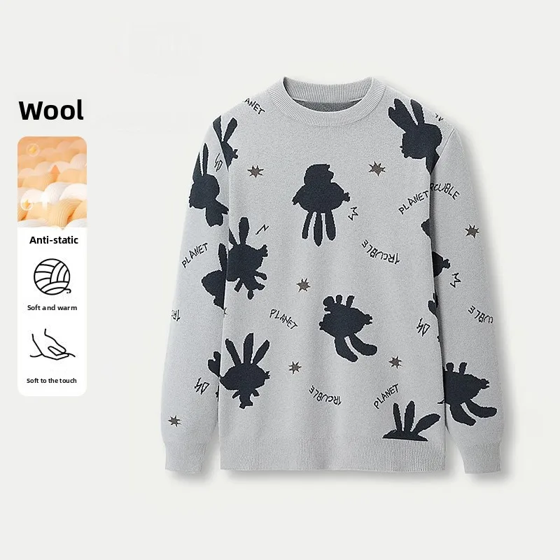 

Homesi 2025 Autumn Winter Men's round Ne Long Sve Knitted Sweater Cartoon Trouble Pl Collaborative Series Casual Wear