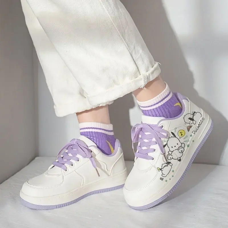 Sanrio Small Fresh Skateboard Shoes Pochacco Sneakers Kawaii Girl Small White Shoes Harajuku Breathable Versatile Women Shoes