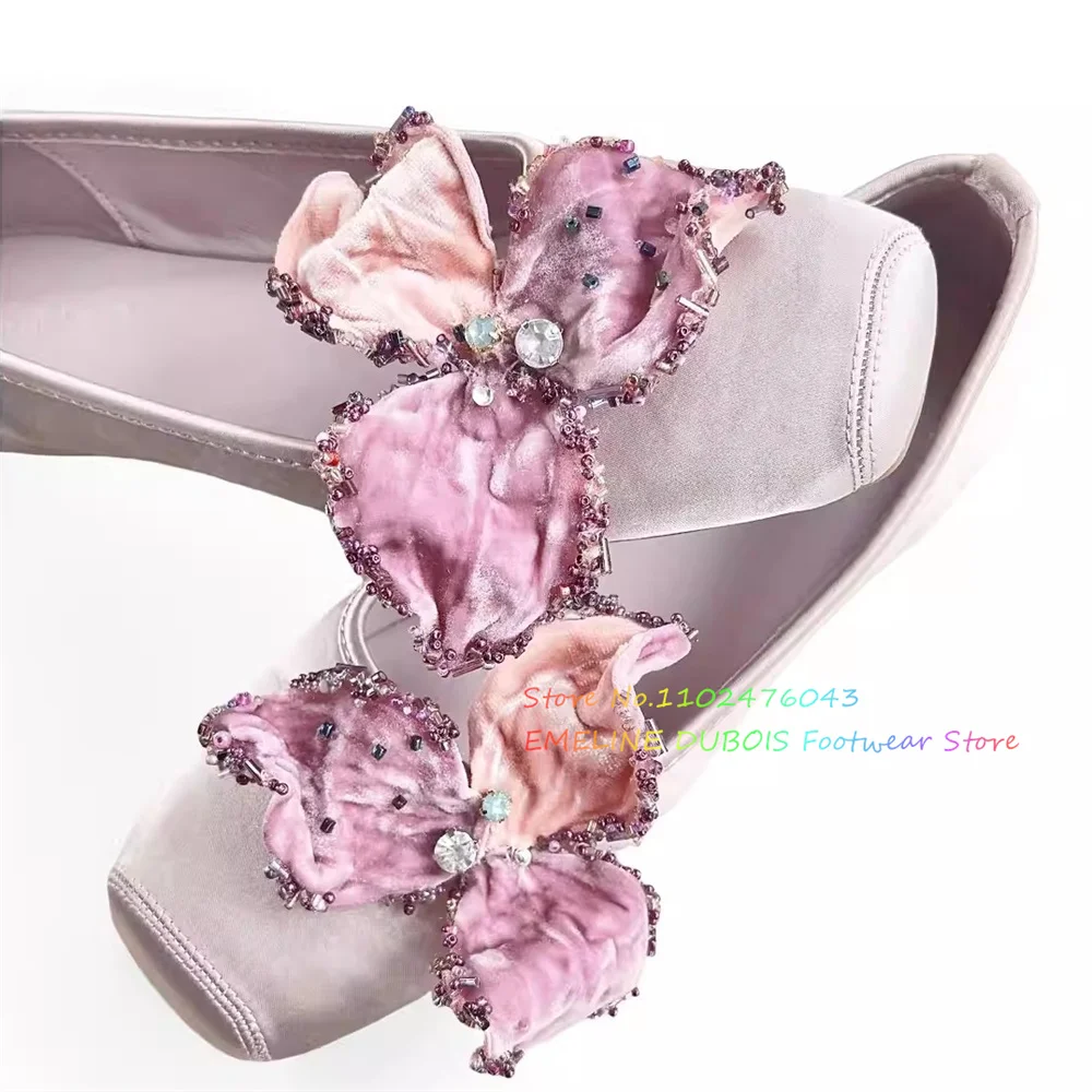 

Silk Section Square Toe Ballet Single Shoes Women Velvet Flower Rhinestone Height-Increasing Insoles Casual Comfort Flat Shoes