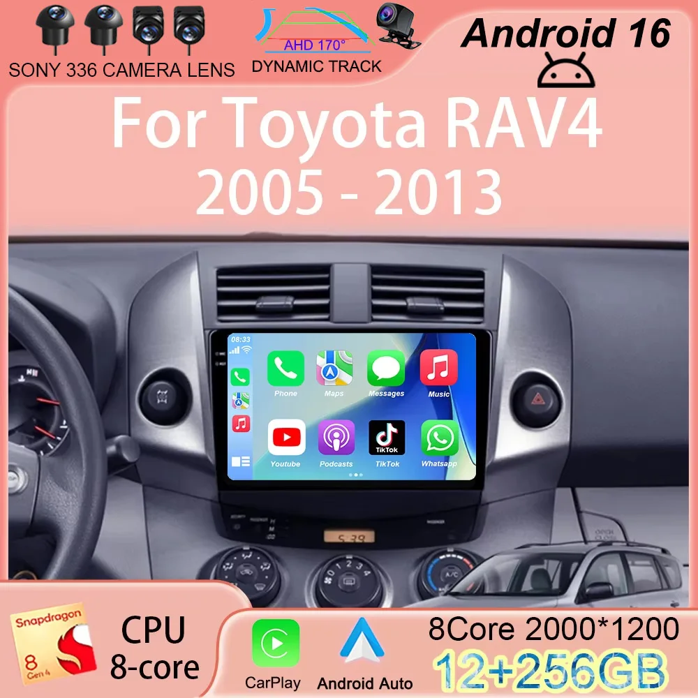 

Автомагнитола Android 16 Carplay для Toyota RAV4 2005-2013, мультимедиа, навигация, видео, DVD, 2din, 4G+BT, GPS