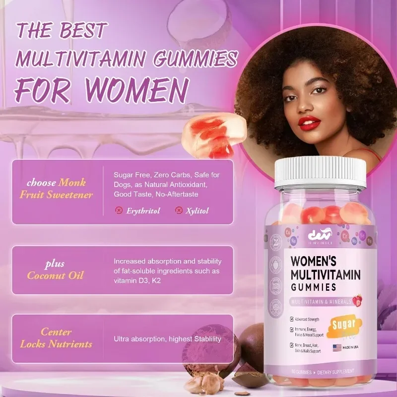 

Sugar free multivitamin gummies, women's daily multivitamin gummies, support hair, skin, energy, and immunity