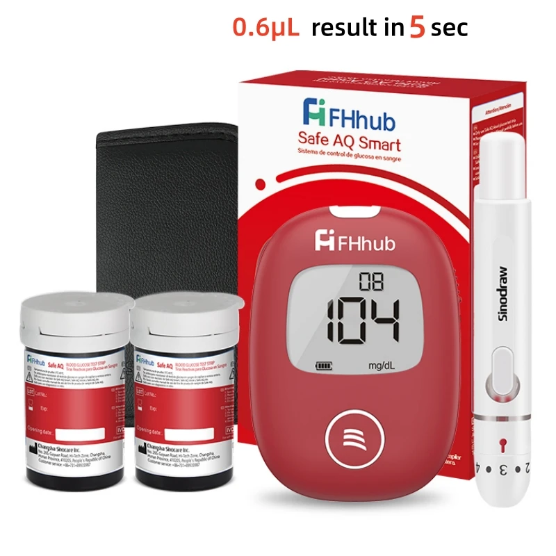 FHhub Safe AQ compteur de glycémie intelligent avec bandelettes de test lancettes diabète moniteur de glycémie glucomètre 0.6μL ou seulement bande