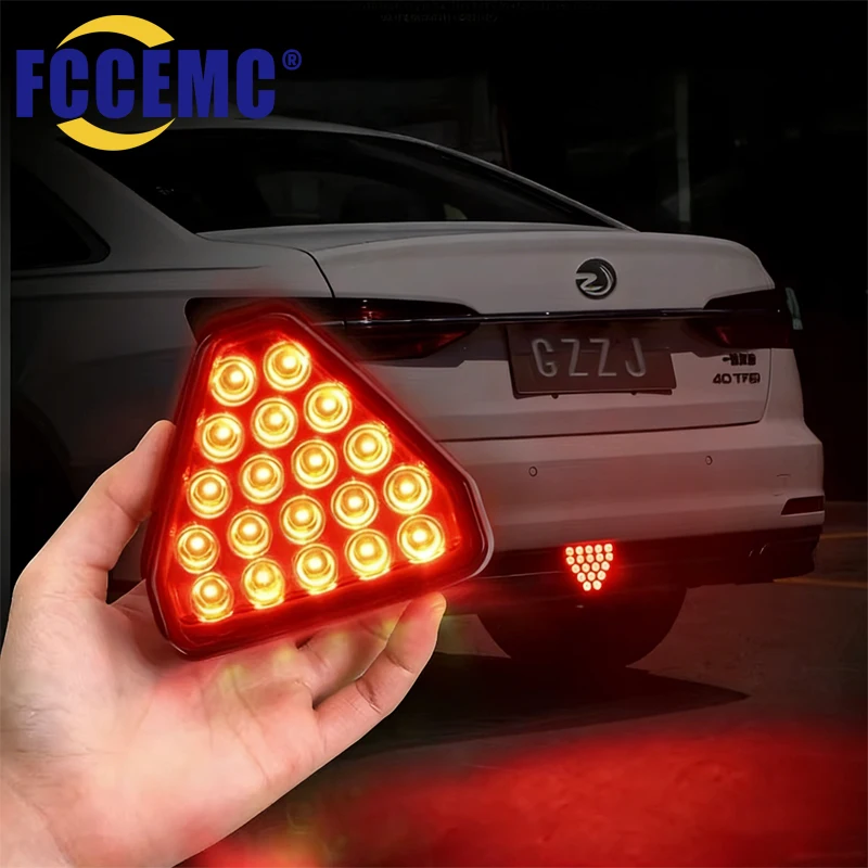 LED Car Brake Tail Light F1 Style Triangle Red Reversing Stop Flash Warning Fog Lights Anti-collision Auto Singal Lamp 12v