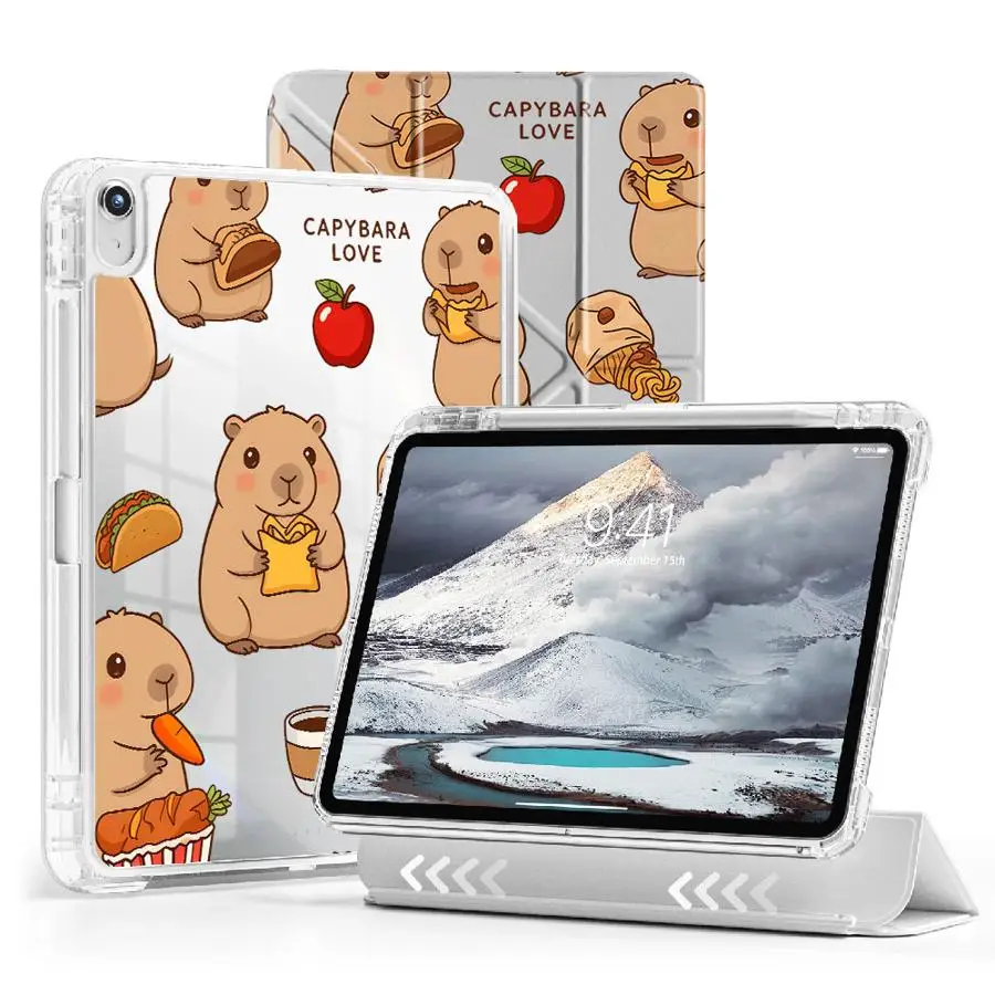 

Tablet Case For iPad Air 4 5 M3 M2 M4 11inch Mini 6 7 11th 10th 9th 8th 7th 12.9inch Pro 2025 Holder Cover Y-Fold Cute Capybara