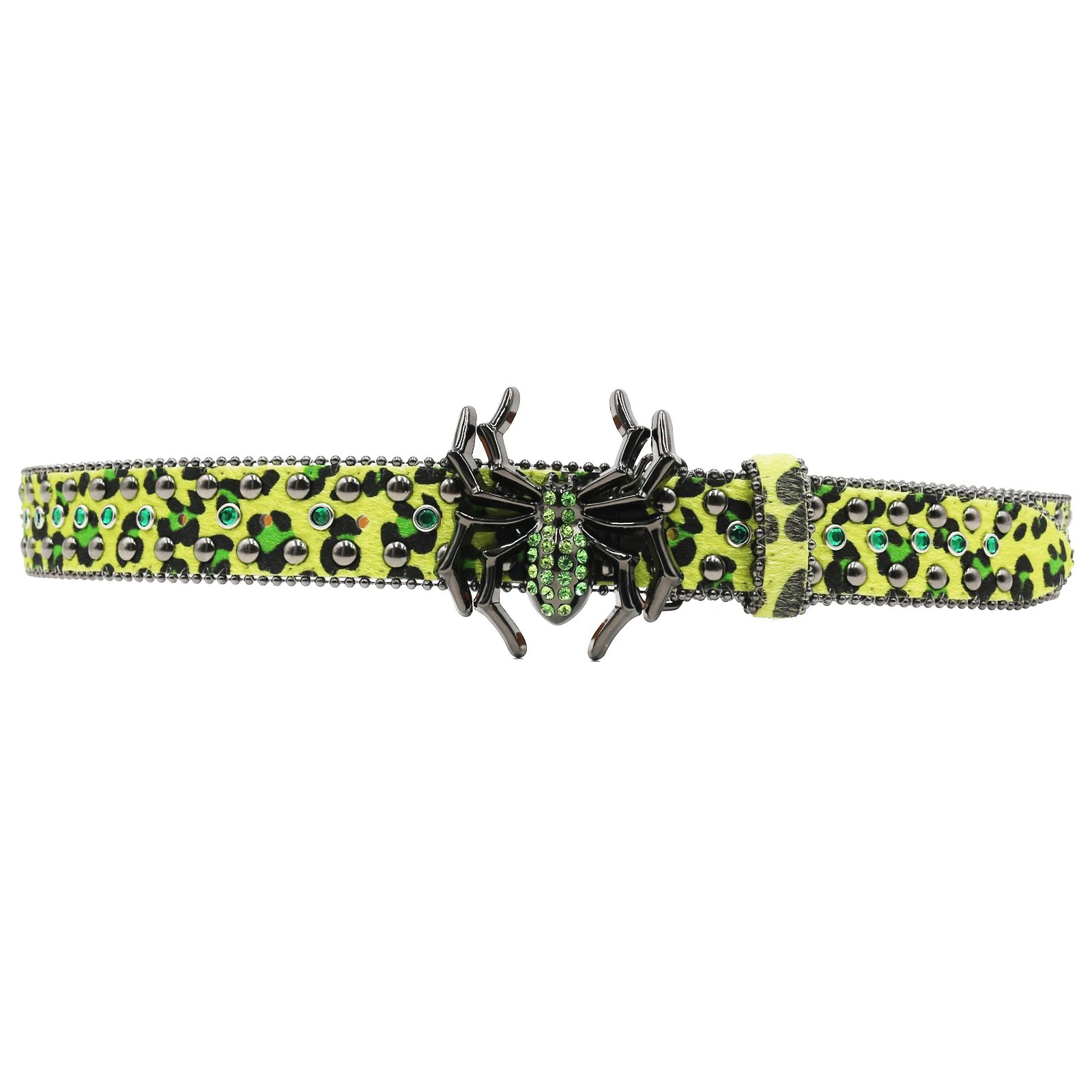 New spider buckle Women Solid /Leopard Print Studded Rhinestone Belt PU Leather Bling Crystal  Glitter Waistband for Club Party view 5