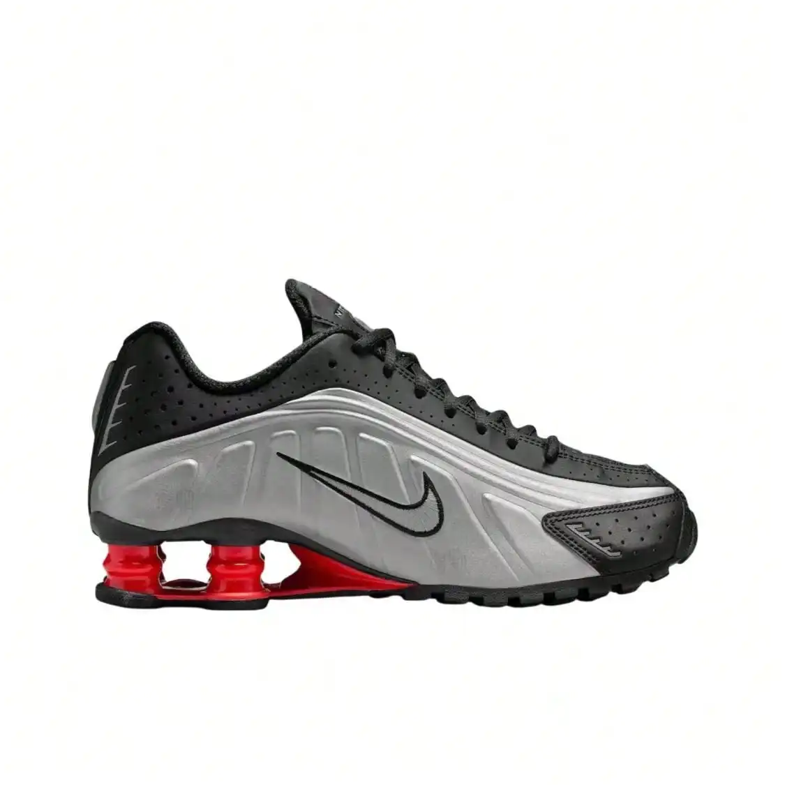 Nike Shox R4 Barely Rose Comfortable Non-Slip Durable Low-Top Casual City Commute Running Shoes, Women, Silver-Black