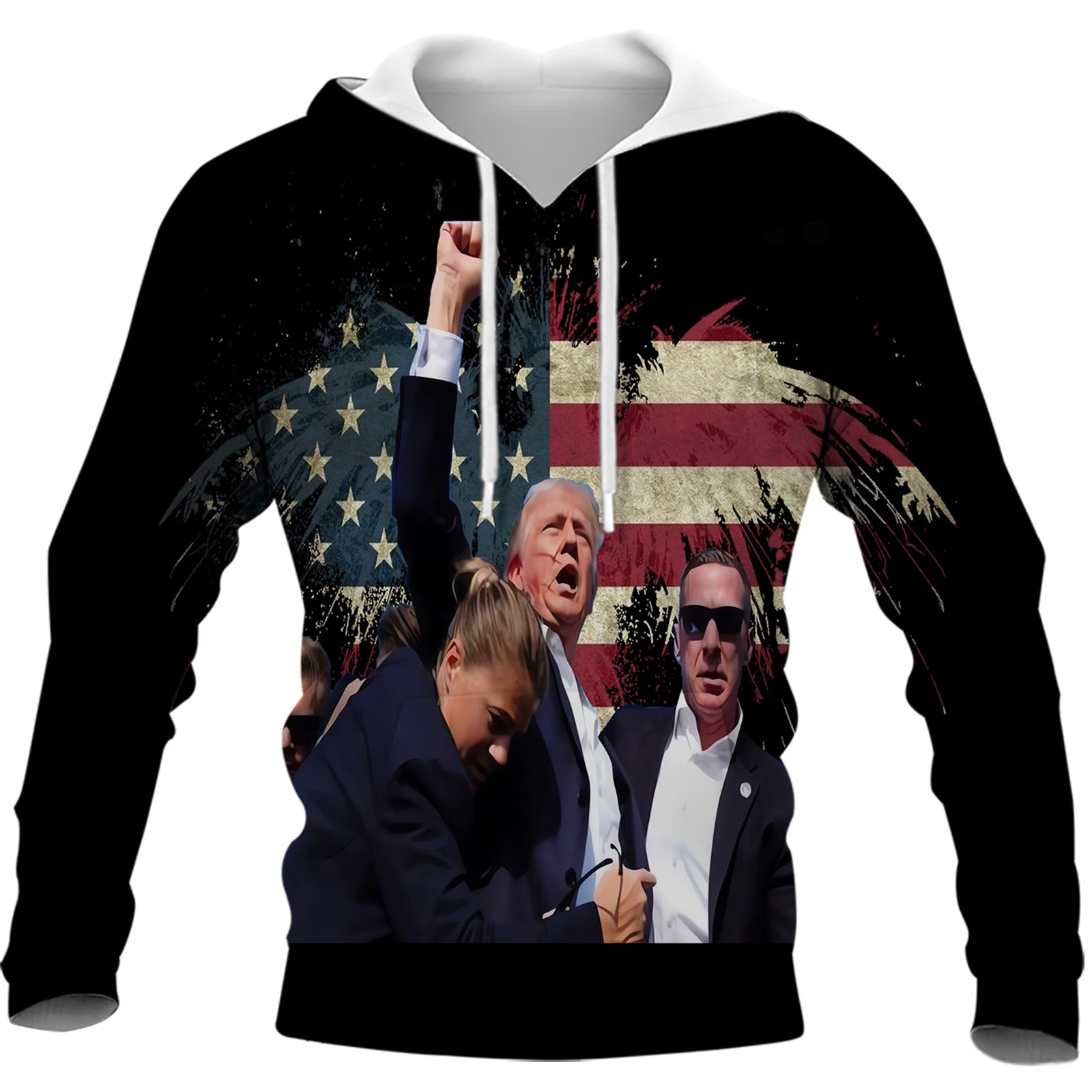 

HX Newest Trump Hoodies Shooting Incident American Flag Eagle Printed Sweatshirts Men Clothing Gifts For Trump Fans Dropshipping