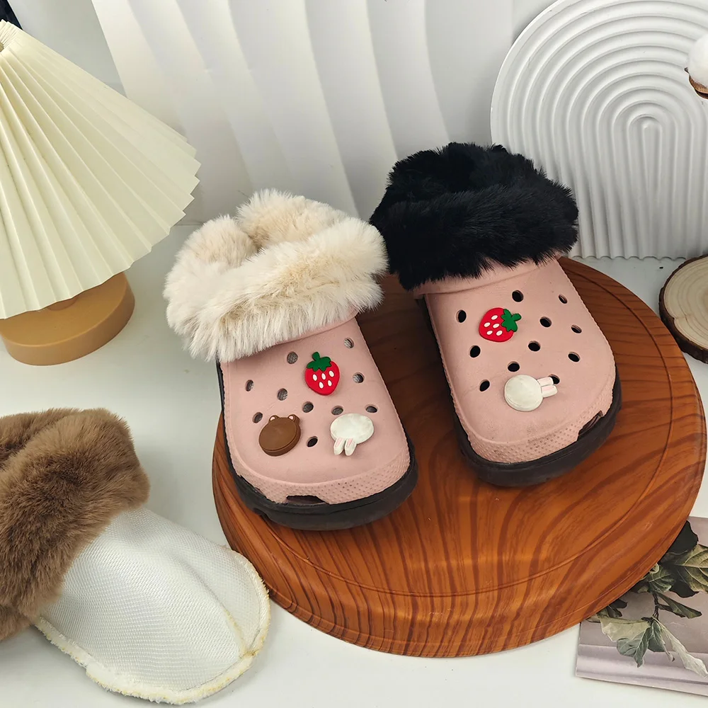 Hot Sale 1pair Hole Shoes Fur Lining Winter Warm Shoes Covers Thickened Soft Detachable IFuzzy Inner Liner Fuzzy Slippers Inner