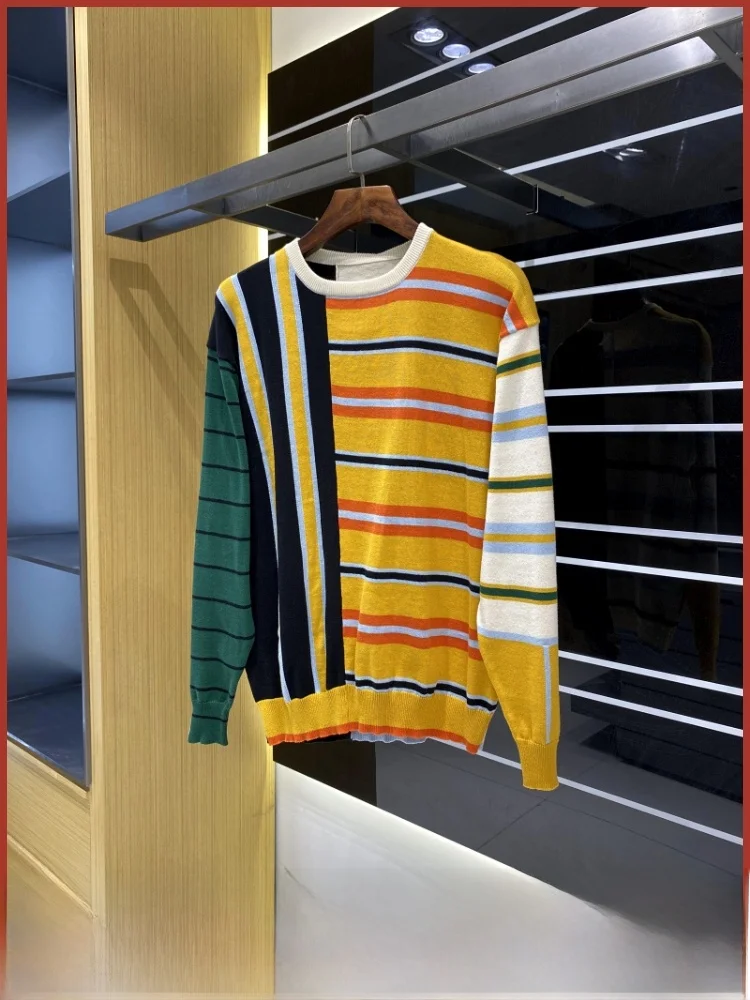 

Цветной блуз, вязаный свободный крой, круглый мужской свитер Ne, модный, осенне-зимний, теплый, из мягкого хлопка с рисунком, Ne