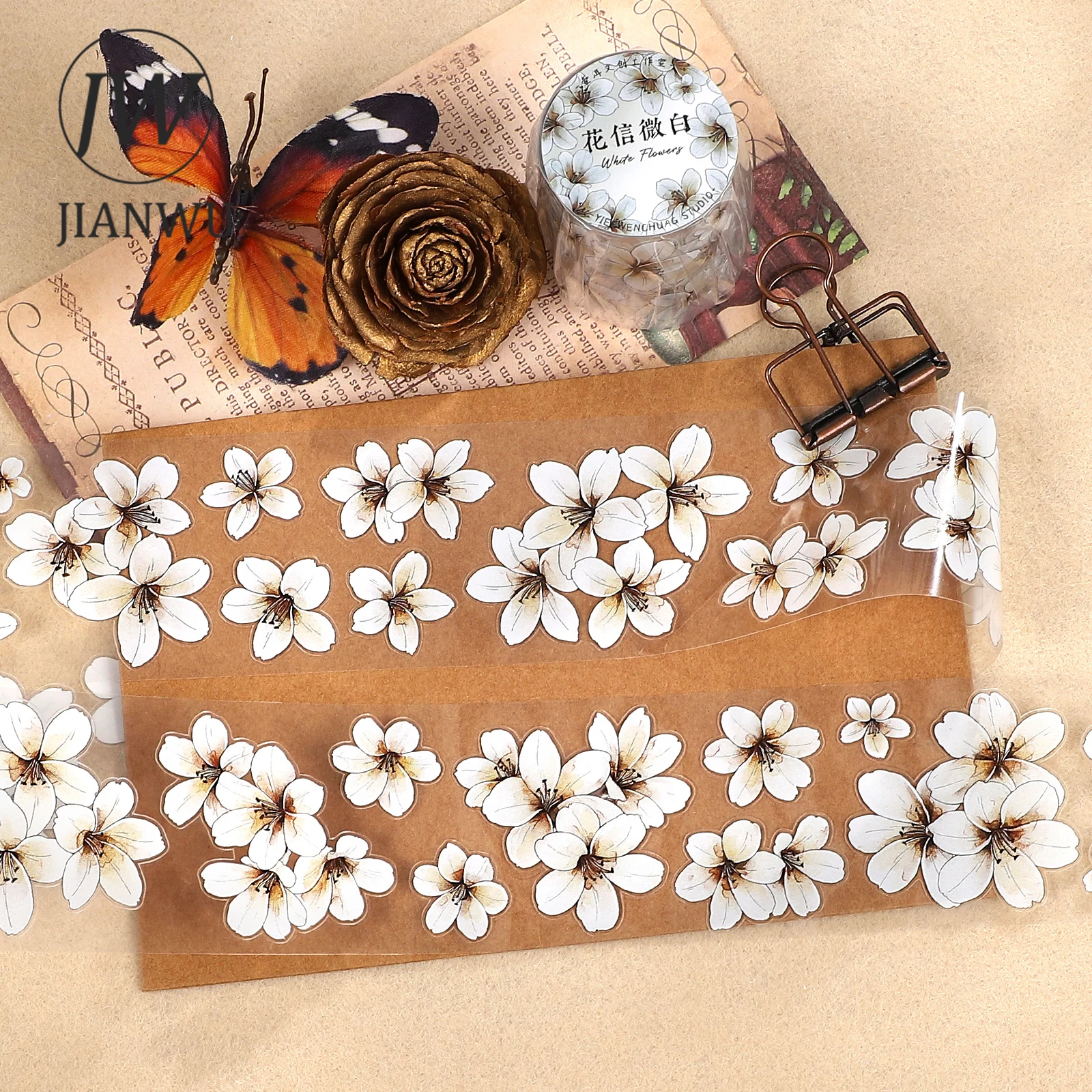 

JIANWU 50mm*5m Vintage Flower Landscape Material Collage Scrapbooking PET Tape Creative DIY Journal Stationery