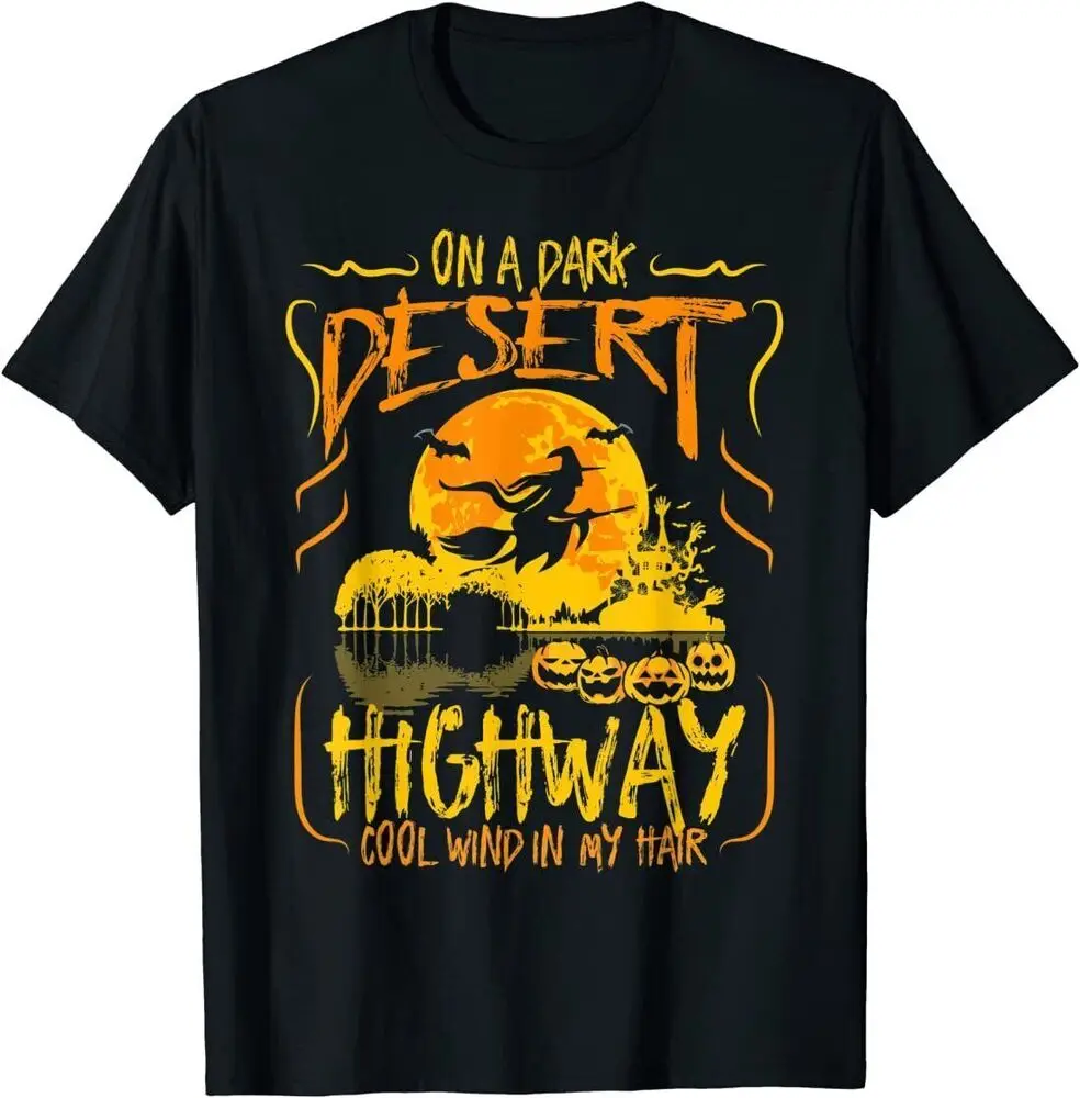 Halloween Witch Riding Broomstick On A Dark Desert Highway T-Shirt Funny Gift Y2K tops Unisex Summer Short Sleeve