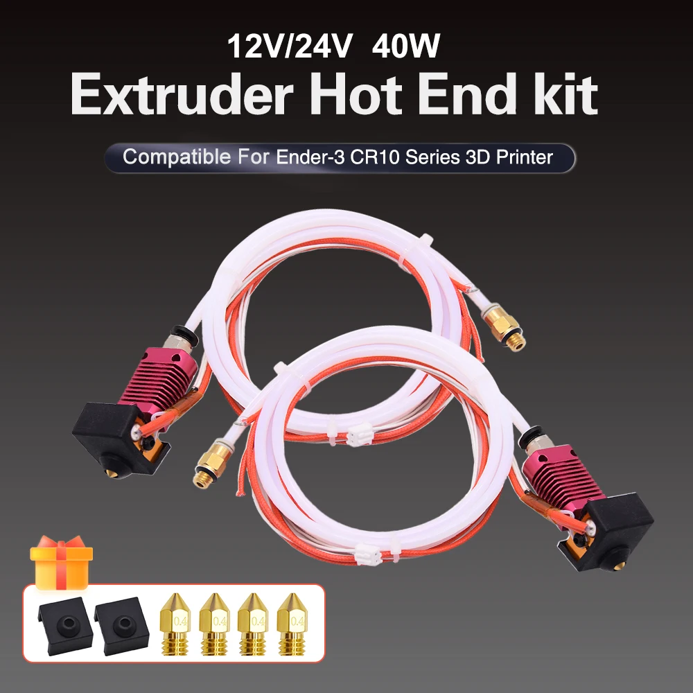 

12/24 В, 40 Вт, высокая температура 300 ℃ Цельнометаллический Hotend для Creality Ender 3/CR10/CR10S/S4/S5 MK8 J-образное сопло, нагревательный блок, комплект термисторов