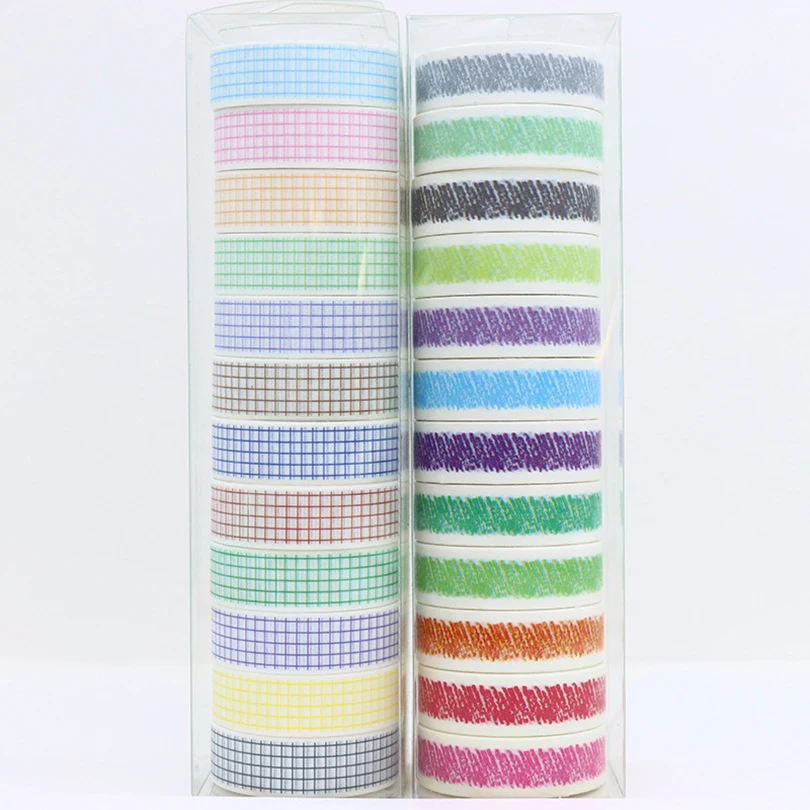 12Pcs Grid Washi Tape Set Basic Masking Tape Journal Supplies Decorative Adhesive Tape Scrapbooking Stationery Cute Washitape