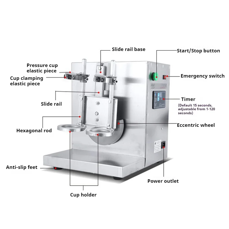 เครื่องเขย่าชานมอัตโนมัติแบบสองหัว สแตนเลส สำหรับร้านเครื่องดื่ม ประสิทธิภาพสูง เขย่าได้สม่ำเสมอ