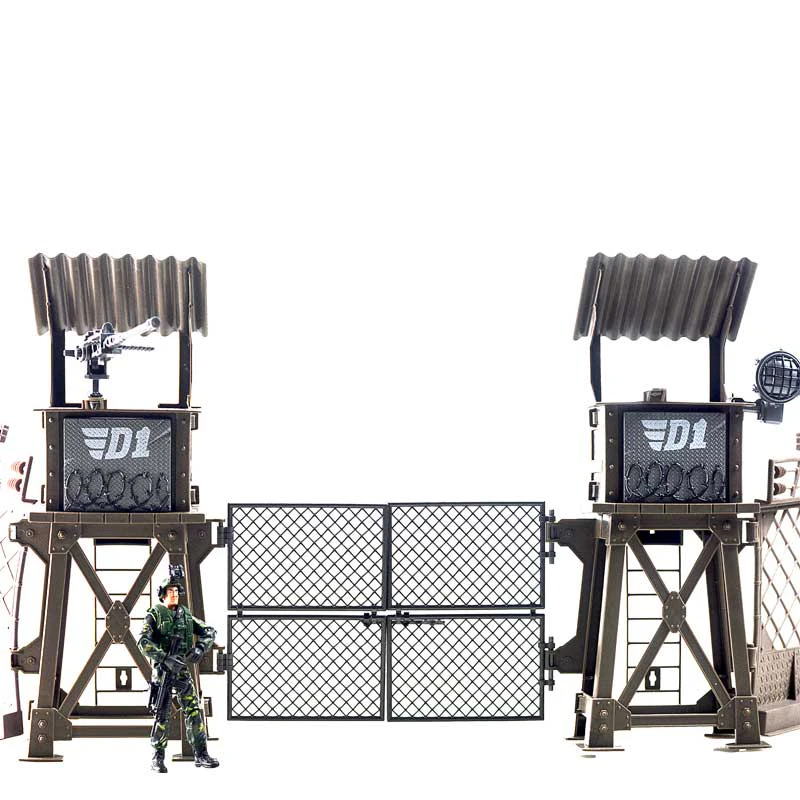 1/18 Soldier Accessory Wall Fence Sentry Tower Door Model For 3.75\'\' Action Figure Zombie Scene Prop DIY Collection Display