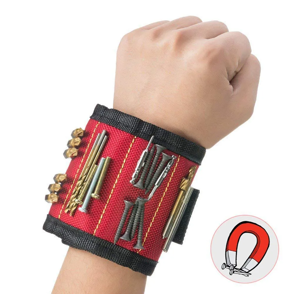 3 Rows Polyester Magnetic Wristband Portable Tool Bag Electrician Wrist Tool Belt Screws Nails Drill Bits Holder Repair Tools