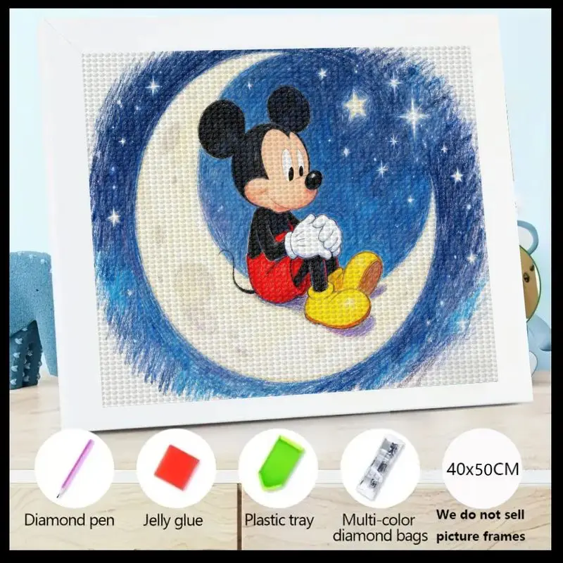 

1PC Disney Style Mickey Mouse Sitting on Moon 5D Diamond Painting Kit, Full Drill DIY Round Crystal Gem Art Craft, Cute Cartoon