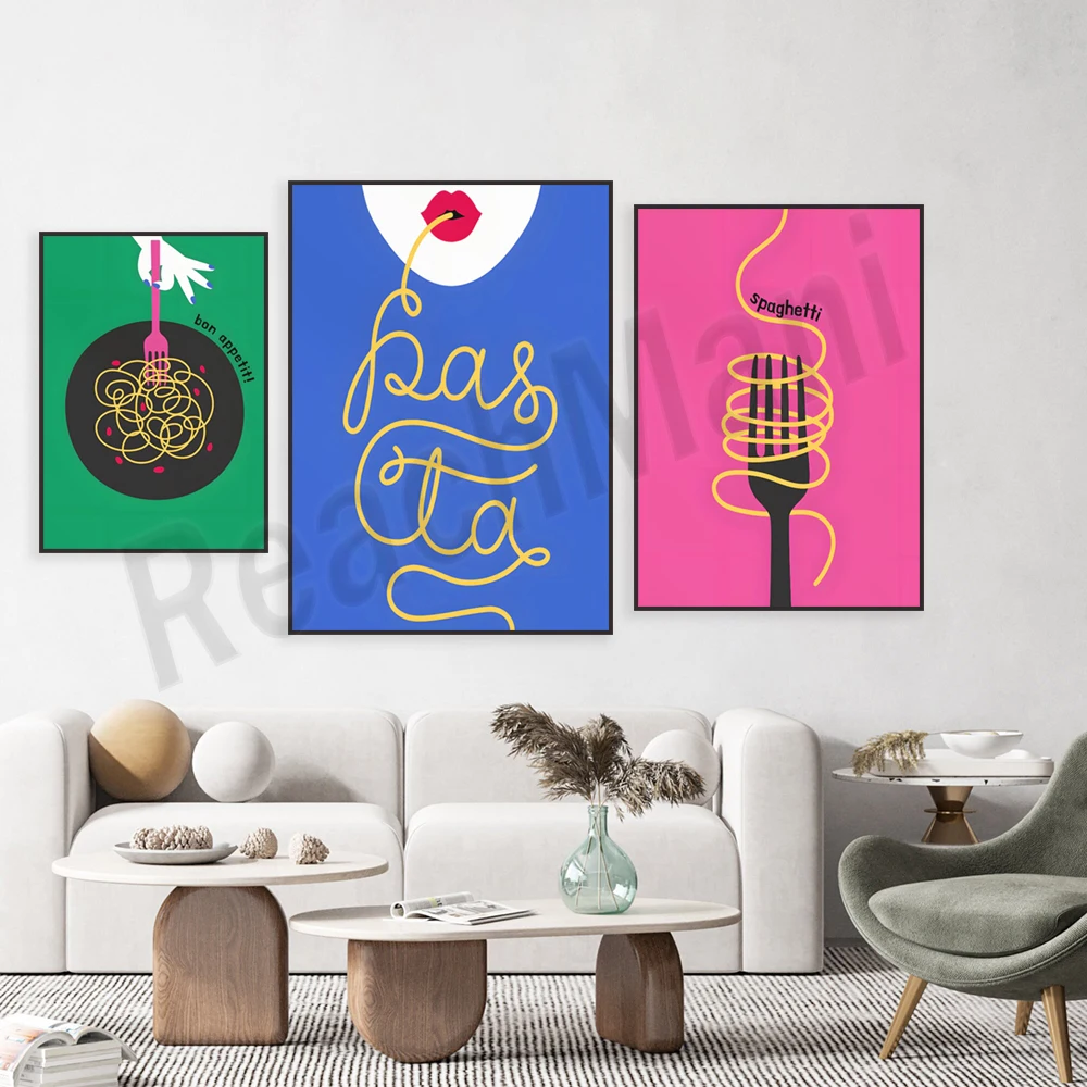 طباعة فنية سباغيتي ملونة، ديكور جدار المطبخ بريبي، طبق المعكرونة، ملصق عشاق المعكرونة